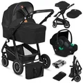 Lionelo Bianka 3in1 Kinderwagen, Autotransporter, Autositz, klappbar, Travel System Rückenlehne verstellbar 360o Räder Polsterung, Verdeck XXL-Sc... - Schwarz