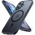 Miracase Magnetisch für iPhone 16 Hülle für Magsafe[mit 2 Schutzglas] Militärschutz Stoßfest Kratzfest Anti-Fingerabdruck Samtige Haptik Dünn Handyhülle für iPhone 16 6,1 Zoll, Schwarz