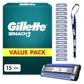 Gillette Mach 3 Standard Klingen Herren, 15 Original Rasierklingen, Blau - Ersatzklingen für Nassrasierer mit Gleitstreifen für Ein Sanftes Gleiten, Neuer Klingenbeschichtung, Inkl. Schlüsselanhänger