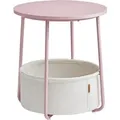 Vasagle Beistelltisch mit Stoff-Korb Ø 45 cm x 51 cm Rosa-Weiß