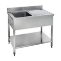 GastroHero Spültisch Edelstahl 120x70 cm mit 1 Becken links Abtropffläche rechts Aufkantung Grundboden Profi Gastronomie Basic-Serie AISI 201