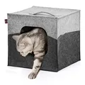 CanadianCat Company | Katzenhöhle Katzenbox aus Filz, passend für IKEA Regal Kallax und Expedit, Katzenhaus inkl. 2-Funktion-Wendekissen, hellgrau/dunkelgrau, ca. 33 x 33 x 33 cm