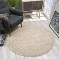 SANAT Teppich Rund - Beige Hochflor, Langflor Modern Teppiche fürs Wohnzimmer, Schlafzimmer, Esszimmer oder Kinderzimmer, Größe: 120x120 cm
