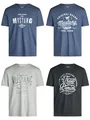 MUSTANG Tshirt Herren Baumwolle Regular Fit 4er Pack Set Rundhals Kurzarm Sommer Tee Shirt Logoprint, Größe:L, Farbe:Farbmix (P11)