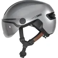 ABUS Stadthelm HUD-Y ACE - stylischer Fahrradhelm mit Visier und magnetischem, aufladbarem LED-Rücklicht - für Damen und Herren - Silber, Größe... - Silber
