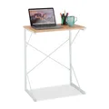 Relaxdays Schreibtisch, Kleiner Büro Tisch, Mini Computertisch, HBT: 75x60x40 cm, Arbeitstisch, MDF & Eisen, weiß/braun
