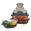Ninja CRISPi Tragbare Air Fryer Heißluftfritteuse, 3,8 l, 4-in-1: Heißluftfrittieren, Braten, Warmhalten, Recrisp, 6 Portionen, 2 Herausnehmbare Glasbehälter & Deckel, 1700 W, Stone Gold FN101EUSTGD
