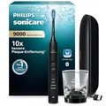 Philips Sonicare DiamondClean 9000 elektrische Zahnbürste, Schallzahnbürste mit App, Drucksensor, 4 Putzmodi, 3 Intensitätsstufen, Ladeglas und USB-Reiseetui, Schwarz, Modell HX9911/09