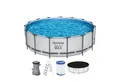 Bestway Framepool 56438 Lichtgrau, rund (Komplett Set, 5-tlg., Pool, Leiter, Pumpe, Kartusche, Plane), Ø 457 x 122 cm