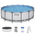Aufstellpool - Set mit Filterpumpe Swimmingpool Garten Lichtgrau Ø 457x122cm