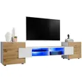 Komodee Lowboard, Weiß, Weiß, Eiche Wotan, Holzwerkstoff, 4 Fächer, Rechteckig, 230x52.5x35 cm, Wohnzimmer, Wohnwände, Lowboards, Lowboards stehend