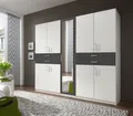 Kleiderschrank Taiga weiß und anthrazit 9 Türen 4 Schubkästen mit Spiegel 225 cm