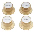 Musiclily Metrisch Gitarre Knöpfe Potiknöpfe 2 Volume 2 Tone Top Hat Bell Knobs Potikopf für Epiphone LP SG Style E-Gitarre, Gold mit Silberfarbiger Metalleinlage(4 Stück)