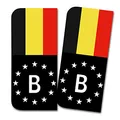 2 x Kennzeichen Sticker passgenau für EU Feld 11x5cm Design Aufkleber für Nummernschild Folie KFZ Schwarz oder mit Fahne waschstraßenfest R167 (01 Belgien, Mit Flagge)