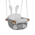 Tulano Hop 33 Babyschaukel Indoor – Kinderschaukel aus Holz und Baumwolle – Baby Schaukel mit Sicherheitsgurt und 2 Kissen – für Zuhause Garten und Terrasse – Belastbar bis 36 kg – Grau-Weiß