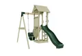 OutdoorToys Spielturm Göteborg, aus Holz in Dunkelgrün mit Babyschaukel & Rutsche