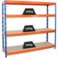 PROREGAL Profi Schwerlastregal Rhino HxBxT 180 x 200 x 60 cm 4 Spanplatten-Ebenen 8mm Fachlast 500 kg Blau/Orange