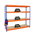 PROREGAL Profi Schwerlastregal Rhino EXTRA BREIT blau/orange HxBxT 180x200x60cm Fachlast 500kg 4X Spanplatten-Ebenen 8mm Garagenregal, Lagerregal, Steckregal, Weitspannregal