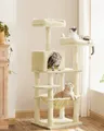 FEANDREA Kratzbaum 143cm, 2 kuschelige Aussichtsplattformen, beige