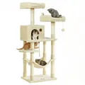 Feandrea Kratzbaum, 143 cm hoch, Katzenbaum mit 11 Kratzsäulen, 2 Plattformen, 1 Katzenhöhle, 1 Hängematte, 2 Plüschbällen, Plüsch, mehrstöckiges Design, beige PCT15BE