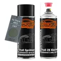 TRISTARcolor Autolack 2K Spraydosen Set für Dacia/ARO C67 Gris Olive Nacre Metallic/Thymian Grün Perl Basislack 2 Komponenten Klarlack Sprühdose