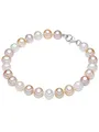Valero Pearls Damen Perlenarmband Süßwasser-Zuchtperlen 7-8 mm Potato weiß/apricot/flieder 925 Sterling Silber - Armband geknotet echte Perlen