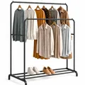edihome, Kleiderständer, Kleiderstange, Doppelt, 110 x 150 x 54 cm, Schuhregal, Metallisch, Stabil, Clothes Rack, Klamotten Ständer, Clothes Organizer (Schwarz Doppel)