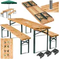tectake® Bierzeltgarnitur mit Tisch und 2X Bierbank, mit Schirmhalterung und 12 Bodenschoner Bierzeltgarnitur, Balkon Möbel mit 1x Klapptisch und 2X Bierbänke, klappbar, 170 x 46 x 78 cm, lackiert