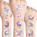 Einhorn Glitzer Tattoo Set Kinder, 12 Blätter Einhorn Fake Tattoos für Kinder, unicorn Geschenke für Mädchen, Geburtstag Party Geschenk Kleine, Hautfreundliche Temporäre