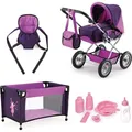 Bayer Design 15012AB Puppenwagen Grande Set mit Puppenbett, verstellbarer Griff, wandelbar als Jogger, Tasche, lila - Violett