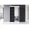 Easy4You P3 120 cm Weiß/Schwarz Schiebetüren Kleiderschrank 120x200x58 cm mit Spiegel - Schlafzimmermöbel, Aufbewahrung - Mehrzweckschrank - Weiß/Schwarz