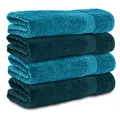 Komfortec 4er Duschtücher 70x140 cm Set aus 100% Baumwolle, 470g/m², Frottee, Weich, Petrol/Türkis