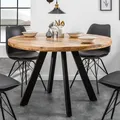 Massiver Esstisch IRON CRAFT 120cm Rund Natur Mangoholz Küchentisch Bohlenoptik