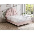 Bett mit Kopfteil in Muschelform - 160 x 200 cm - Samt- Rosa - LIVAYA