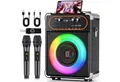 JYX Karaoke Lautsprecher mit 2 kabellosen Mikrofonen, Bluetooth Karaoke-Maschine (Disco-Licht, 12h Akku, tragbar für Party & Events)