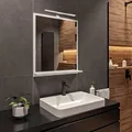 LED-Badspiegel mit Ablage 60x70 cm Weiß – Badezimmerspiegel Wandspiegel mit LED Lampe Gehäuse Schwarz