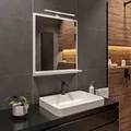 HAJDUK FURNITURE Badspiegel mit Beleuchtung und Ablage Weiß 70x60 cm Spiegel Mirror mit LED Lampe Gehäuse Schwarz Wandspiegel Hängespiegel Badmöbel