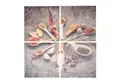 Levandeo® Wandbild, 4er Set Wandbild 60x60cm Holz Birkenholz Gewürze Löffel Küche Deko