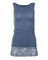 Easy Young Fashion - Damen Trägertop mit Spitzensaum - langes Unterziehshirt Skinny Fit 0518 (Jeansblau S/M)