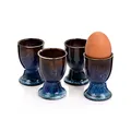 Sänger | Eierbecher Tokio 4 tlg, Eierhalter 4 Personen, Steingut Eier Becher Set, Erweiterung Frühstücksset, Eggcup Spülmaschinenfest, Eier Cup Blau-Schwarz mit Braunen Akzenten | PREMIUM COLLECTION