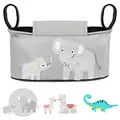 GLÜCKSWOLKE Kinderwagen Organizer - 12 Motive, Kinderwagentasche verschließbar, Kinder Buggy Tasche mit Feuchttuchspender, Aufbewahrungstasche - Pushchair Pram Baby Organiser Elefant Grau