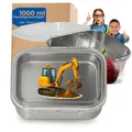 Edelstahl Brotdose Kinder 1000 ml - Brotbox 'Storage' mit Trennwand - BPA-freie Brotdose Kinder mit Fächern - Vesperbox für Schule und Kindergarten - Lunchbox mit Motiv, Farbe:Motiv Bagger