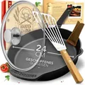 KRUSTENZAUBER 24cm Gusseisenpfanne Induktion Set - Fein Geschliffene Gusseisen Pfanne - Ideale Grillpfanne Induktion, Eisenpfanne, Cast Iron Pan, B...