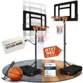VALENESS® Basketballkorb Outdoor - [150 bis 210 cm] Höhenverstellbarer und Wetterfester Ständer - Profi Korb Mit Basketball und Pumpe (Kinder)