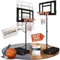 VALENESS® Basketballkorb Outdoor - [150 bis 210 cm] Höhenverstellbarer und Wetterfester Ständer - Profi Korb Mit Basketball und Pumpe für Kinder und Erwachsene (Kinder 150-210 cm)