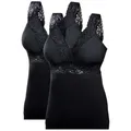 Toker Collection® Funktionsunterhemd Damen BH Hemd ohne Bügel mit weicher elastischer Spitze im 2er Pack (Packung, 2er Pack) aus reiner Baumwolle, mit elastischer Spitze schwarz 36/38