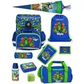 Blauer Minecraft Schulranzen für 1. bis 4. Klasse - Set 10-teilig mit großer Schultüte 85 m - Schultasche Jungen, ergonomisch, leicht, geräumig - Blau