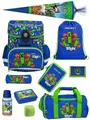 Familando Schulranzen Minecraft 1.-4. Klasse ergonomisch, geräumig, Volumen 18 Liter (Set, 10-tlg., inkl. Sporttasche und Schultüte / Zuckertüte 85cm), MINECRAFT Motiv blau
