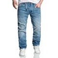 Amaci&Sons Straight-Jeans COPPELL Sweathose im Denim Look Herren Sweathose in Stretch Denim Basic Jeans Kordel blau W38