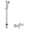 hansgrohe Duschsystem Croma 100, Höhe 95.8 cm, 3 Strahlart(en), 100 Multi m. Ecostat Comfort Thermostat u. Brausestange 900 mm - Chrom